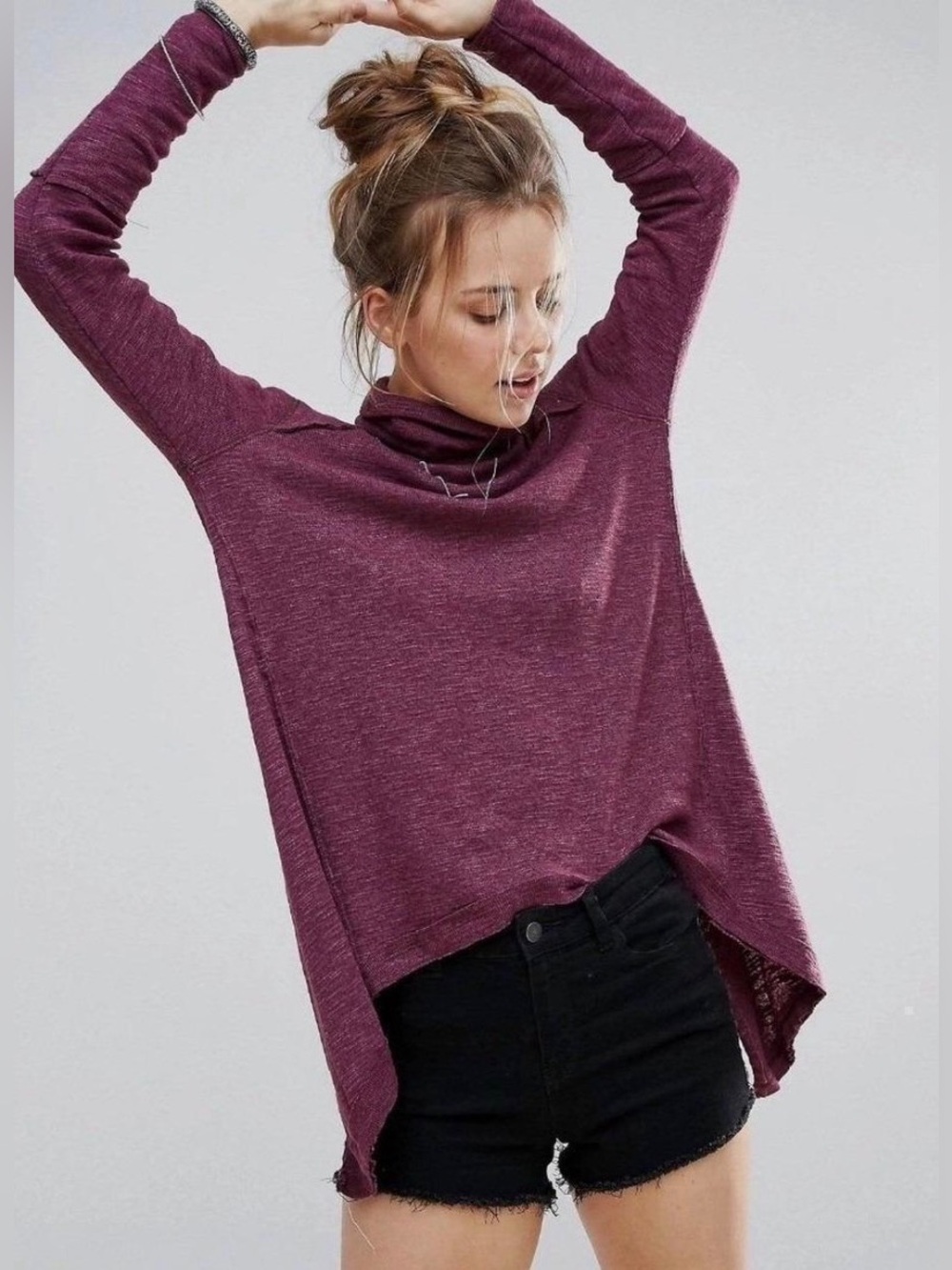 NWOT Free People Split Back Cowl Neck Top Plum
